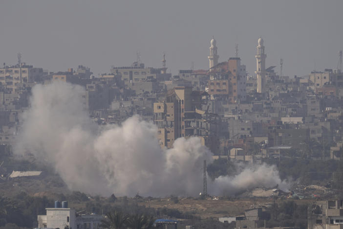 Smoke rises following an Israeli bombardment in the Gaza Strip, as seen from southern Israel, Thursday, Jan.18, 2024.