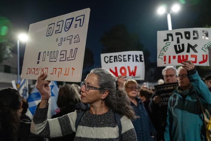 Michal Brody-Bareket attends a rally in Jerusalem on Dec. 29 calling for a cease-fire and release of the hostages held in Gaza. She is a longtime activist whose son is a soldier deployed in Gaza and founded The Mothers' Cry, a group of mothers of soldiers and other concerned Israelis calling to end the Gaza war.