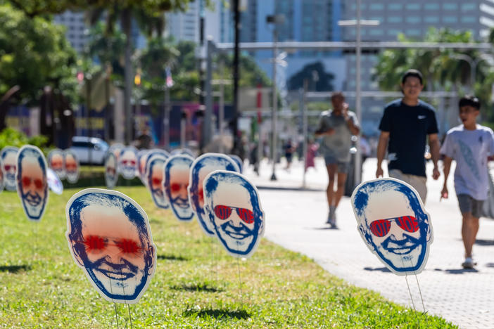 1,000 "Dark Brandon" signs were placed around Miami ahead of the third Republican Debate in Miami last November.
