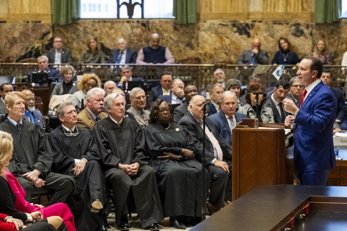Louisiana Republican Gov. Jeff Landry speaks during the start of a special legislative session on Jan. 15 in Baton Rouge, La. Landry called the session so lawmakers could comply with a court order and create a new congressional map.