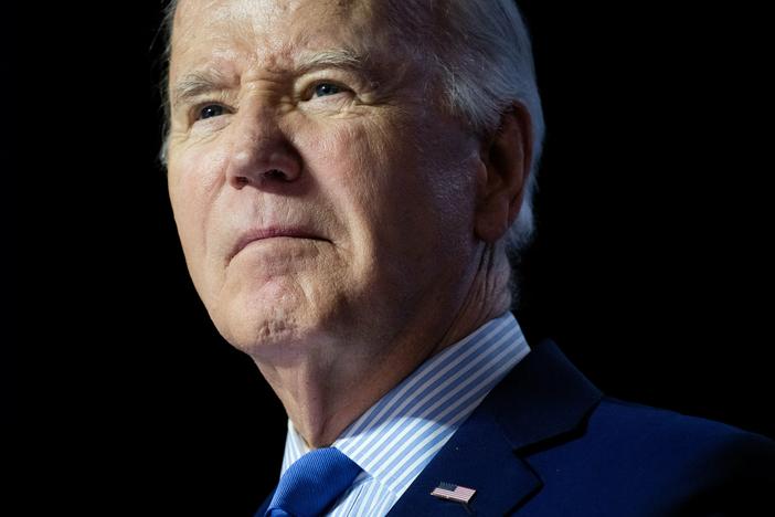 President Biden speaks during a campaign rally at Hylton Performing Arts Center in Manassas, Va., on Tuesday. Biden's name was not on the Democratic primary ballot in New Hampshire.