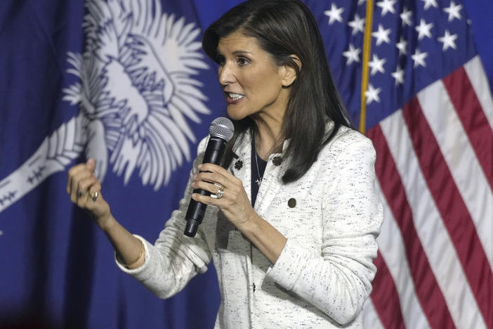 Republican presidential candidate and former U.N. Ambassador Nikki Haley speaks at a rally on Wednesday in North Charleston, S.C.