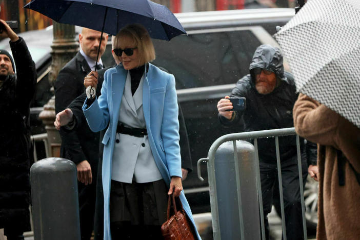 E. Jean Carroll arrives for her civil defamation trial against former President Donald Trump at Manhattan federal court on Thursday.