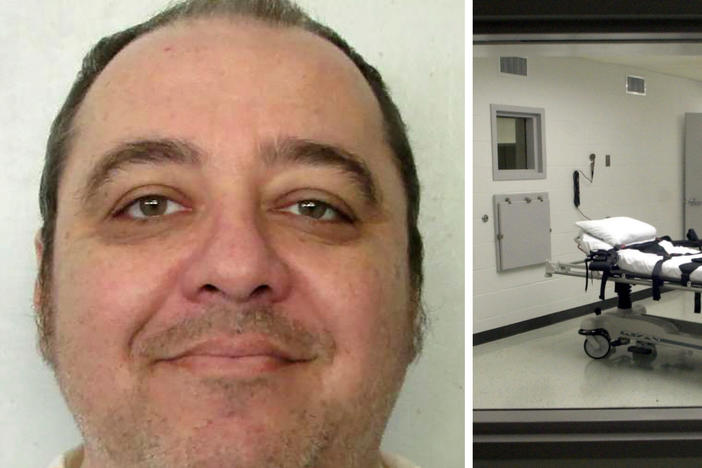 <strong>Left:</strong> A photo provided by Alabama Department of Corrections shows inmate Kenneth Eugene Smith, who was convicted in a 1988 murder-for-hire slaying of a preacher's wife. <strong>Right: </strong>Alabama's lethal injection chamber at Holman Correctional Facility in Atmore, Ala., seen in 2002.