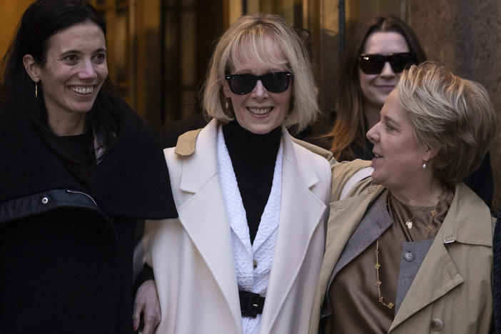 E. Jean Carroll leaves a New York court on Friday after a jury order former President Donald Trump $83.3 million for defaming her.