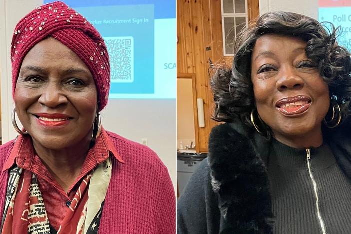 Friends Gloria Smith, left, and Venita Epps say working elections is important. "It is my passion and my duty as a citizen in Fulton County," Epps says.