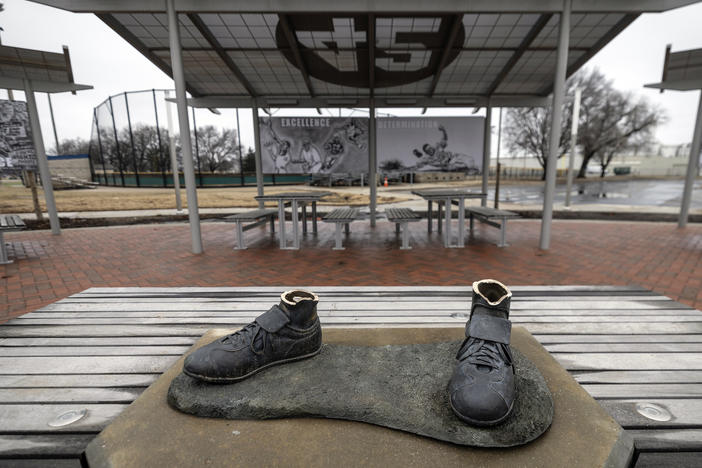 A bronze statue of legendary baseball pioneer Jackie Robinson was stolen from a park in Wichita, Kan., during the early morning hours of Thursday, Jan. 25, 2024.