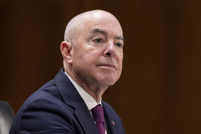 Homeland Security Secretary Alejandro Mayorkas testifies on Capitol Hill in November 2023.