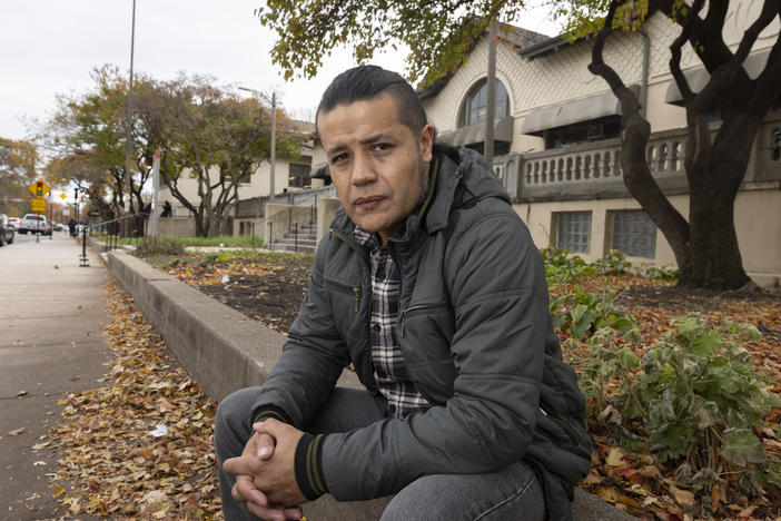 Jorge Rubiano outside a temporary migrant shelter where he stayed after arriving in Chicago last summer from Colombia.