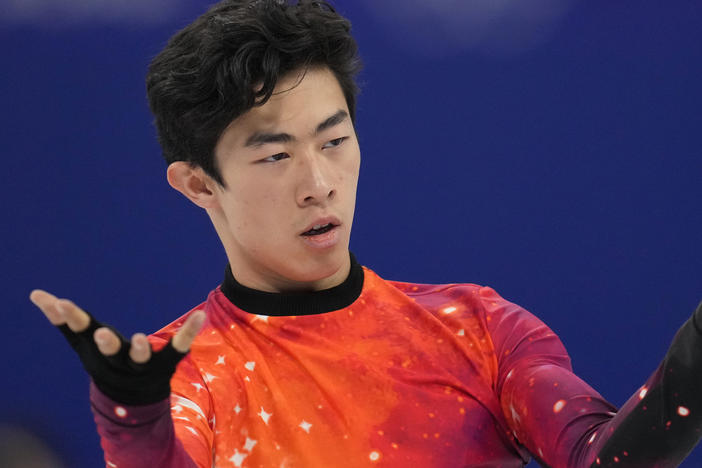 Nathan Chen competes at the 2022 Winter Olympics, Thursday, Feb. 10, 2022, in Beijing. Chen and the rest of Team USA are now gold medal winners in the team event following a doping decision against Russian Kamila Valieva.