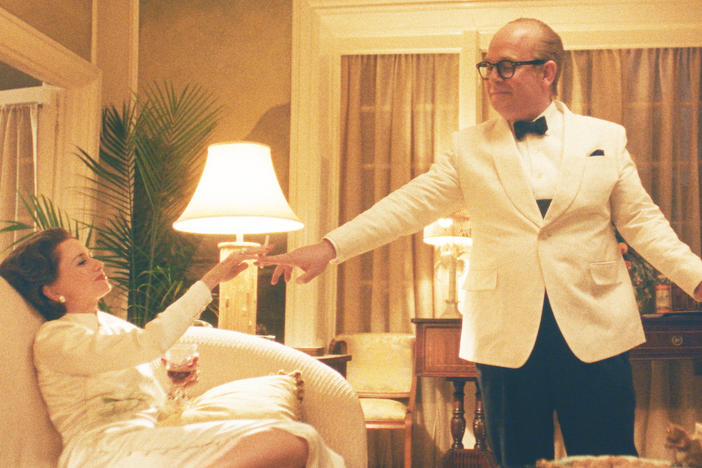 Naomi Watts plays Babe Paley and Tom Hollander is Truman Capote in <em>Feud: Capote vs. the Swans.</em>