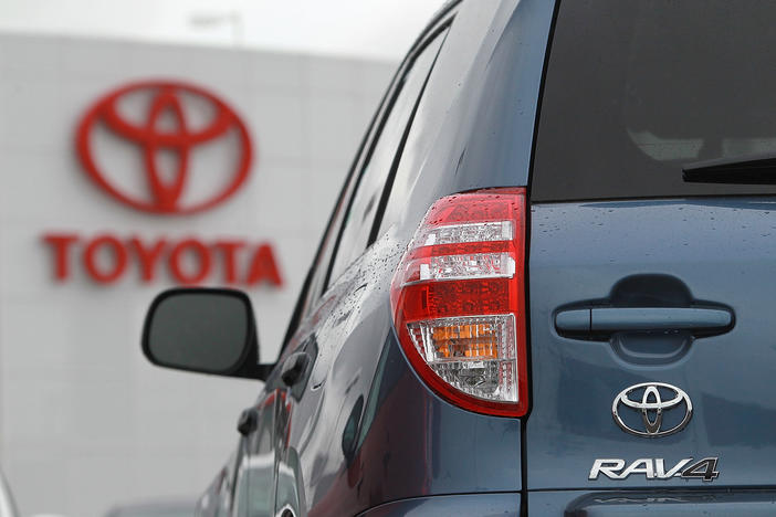 A Toyota RAV4 sits on the sales lot at a Toyota dealership in February 2011 in Oakland, Calif.