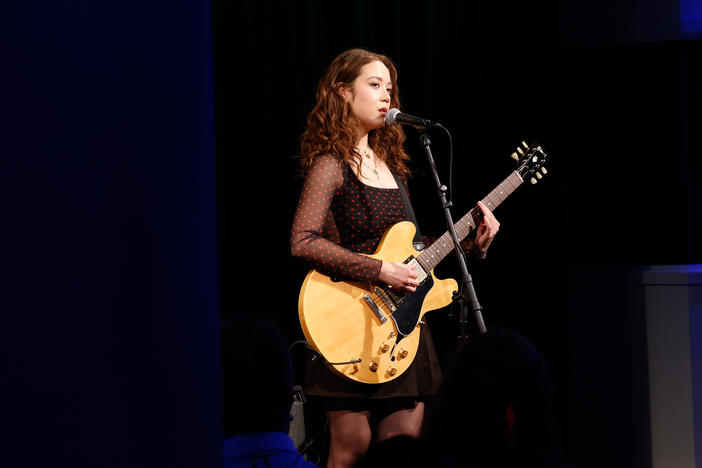 Laufey performs during the December 2023 event A New York Evening With Laufey, at The Greene Space in downtown Manhattan.