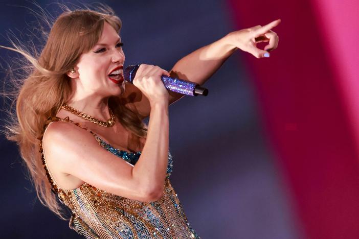 Taylor Swift performs during her Eras Tour at Sofi stadium in Inglewood, Calif., on Aug. 7, 2023.