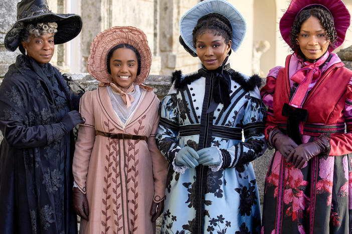 Actors Susan Lawson-Reynolds, Beth Angus, Deborah Ayorinde, and Bethany Antonia in Hallmark's adaptation of Jane Austen's <em>Sense and Sensibility</em>.
