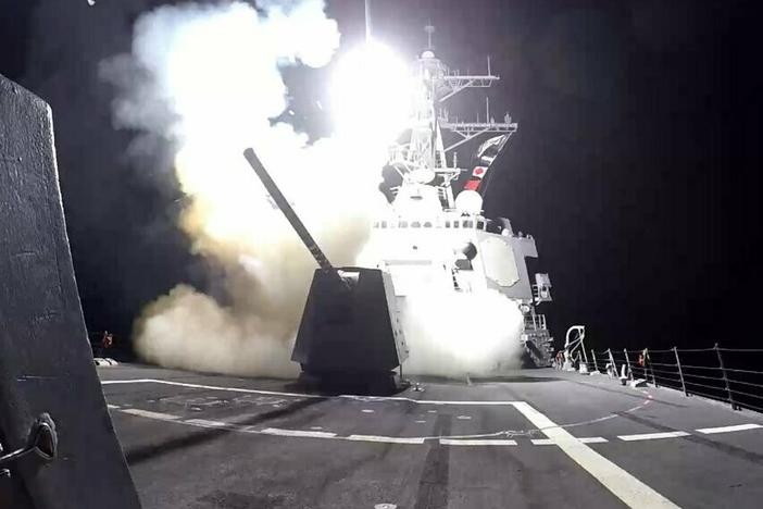 U.S. Central Command released this undated photo as part of its announcement of renewed airstrikes against Houthi targets on Saturday.