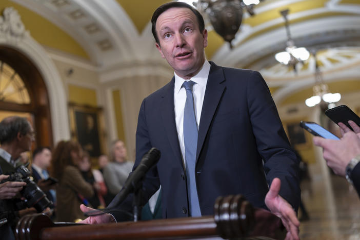 Sen. Chris Murphy, D-Conn., the Democrats' chief negotiator on the border security talks, speaks to reporters at the Capitol in December.