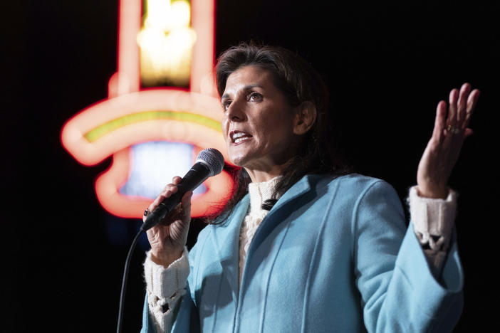 Republican presidential candidate Nikki Haley speaks during a campaign event at New Realm Brewing Co. Sunday in Charleston, S.C. On Tuesday, her campaign confirmed the former South Carolina governor requested Secret Service protections.