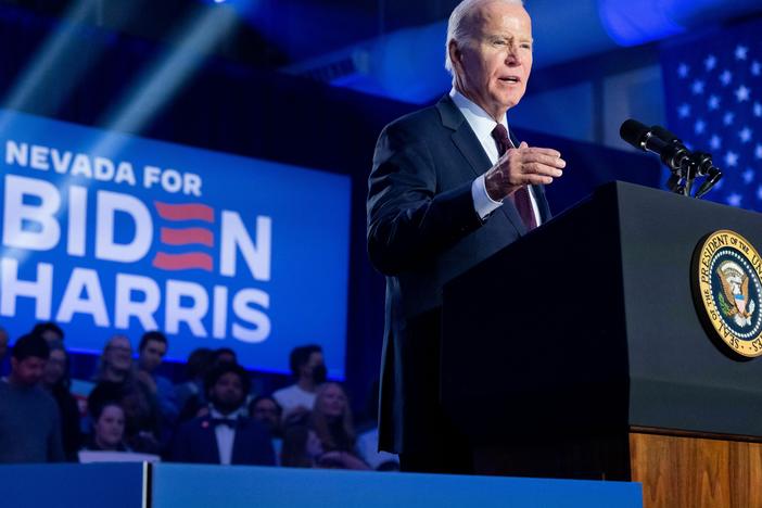 President Biden speaks during a campaign rally at Pearson Community Center in Las Vegas on Feb. 4.