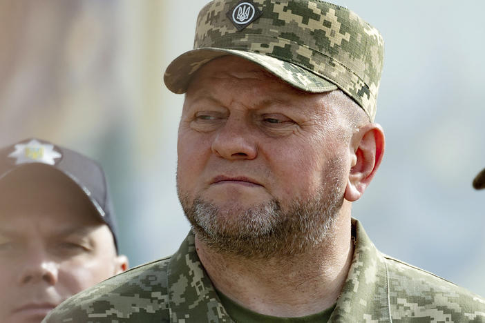 In this photo provided by the Ukrainian Presidential Press Office, Commander-in-Chief of Ukraine's Armed Forces Valerii Zaluzhnyi attends an event for Statehood Day in Mykhailivska Square in Kyiv, July 28, 2023. Ukrainian President Volodymyr Zelenskyy said Thursday he met with Zaluzhnyi and told him it's time for someone new to lead the army.