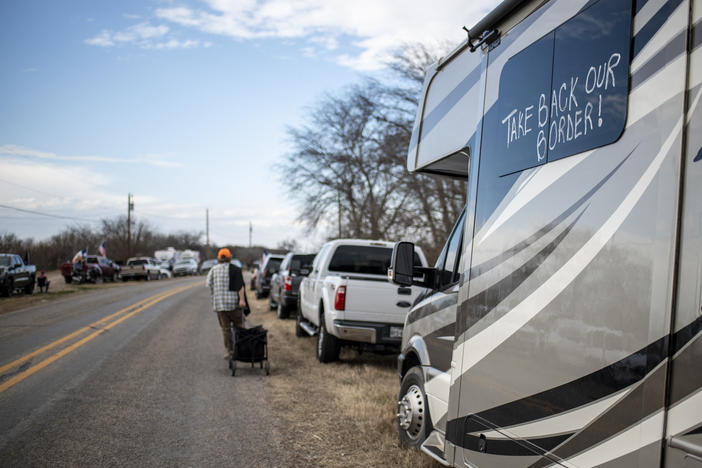 Participants in the "Take Our Border Back" convoy arrive at a ranch near Quemado, Texas on Feb. 2.