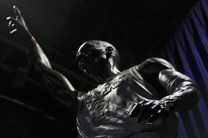 A statue of former Los Angeles Lakers guard Kobe Bryant is seen after its unveiling outside the NBA basketball team's arena, Thursday, Feb. 8, 2024, in Los Angeles.