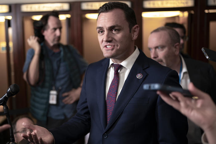 Rep. Mike Gallagher, R-Wis., speaks to reporters on Oct. 24, 2023. Gallagher announced his retirement Saturday.