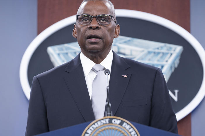 Defense Secretary Lloyd Austin speaks during a press briefing at the Pentagon in Washington, D.C., on Feb. 1.