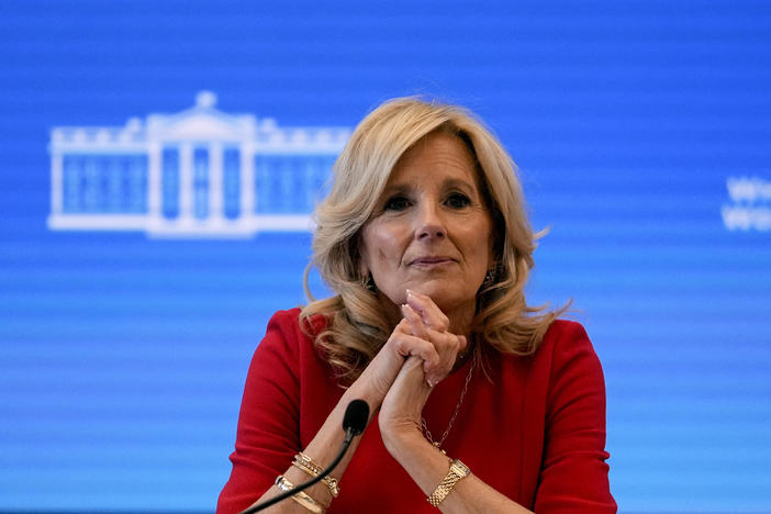 First Lady Jill Biden listens during a roundtable discussion on women's health Wednesday, Feb. 7, 2024, in Atlanta.