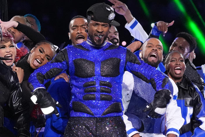 Usher performs during the Apple Music halftime show of Super Bowl LVIII in Las Vegas, Nevada.