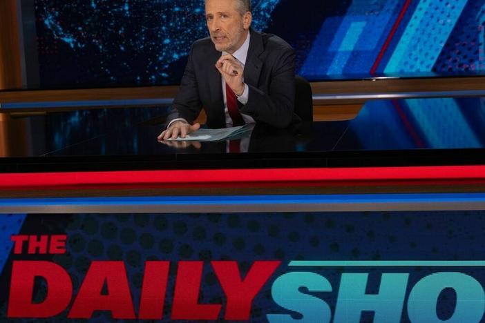 Jon Stewart returned Monday as host of <em>The Daily Show</em>.