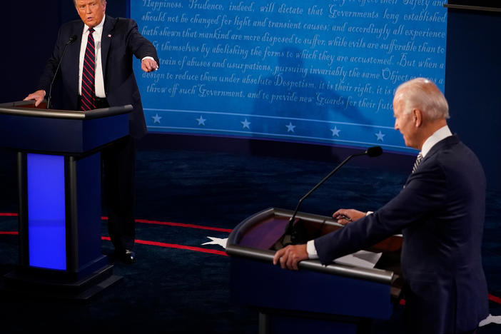 Former President Donald Trump and President Joe Biden speak during the first presidential debate in Cleveland in 2020.  A rematch between the two in 2024 sets the stage for the oldest man ever to be sworn in as president.  A fact that seems to hinder Biden more than Trump.