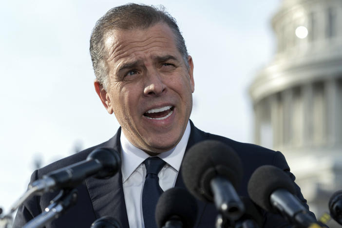 Hunter Biden, son of President Biden, talks to reporters at the U.S. Capitol, in Washington, on Dec. 13, 2023. An FBI informant has been charged with lying to his handler about ties between Joe Biden and Hunter Biden and a Ukrainian energy company.