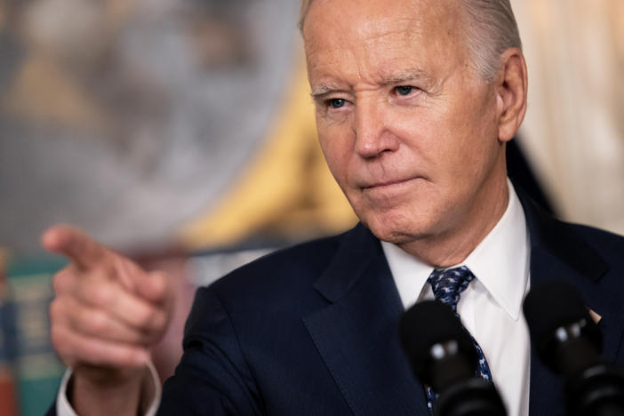 President Biden delivers remarks Thursday at the White House. Biden addressed the special counsel's report on his handling of classified material, and the status of the war in Gaza.