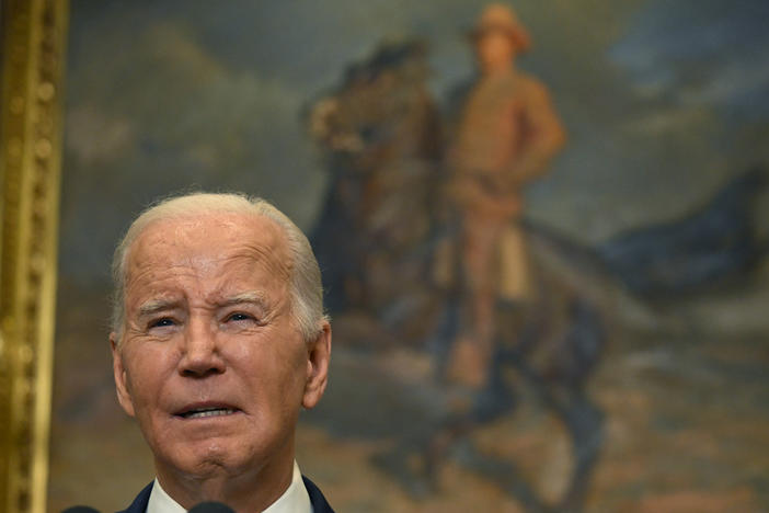 President Biden speaks about the death of Russian opposition figure Alexei Navalny in the Roosevelt Room of the White House on Feb. 16.