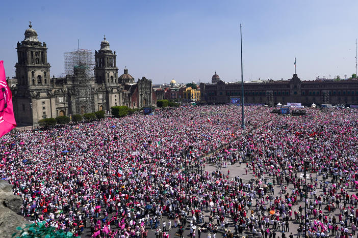 People take parte in a march organized by citizen organizations demanding that electoral autonomy be respected in the upcoming general elections in downtown Mexico City, Sunday, Feb. 18, 2024.