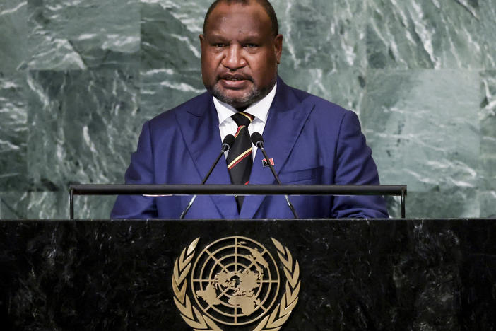 Prime Minister of Papua New Guinea James Marape is shown addressing the 77th session of the United Nations General Assembly, Sept. 22, 2022, at U.N. headquarters. Tribal violence in the Enga region has intensified since elections in 2022 that maintained Prime Minister James Marape's administration.