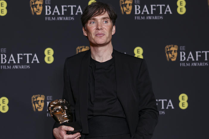 Cillian Murphy, winner of the leading actor award for <em>Oppenheimer</em>, poses for photographers at the 77th British Academy Film Awards, BAFTA's, in London, Sunday, Feb. 18, 2024.