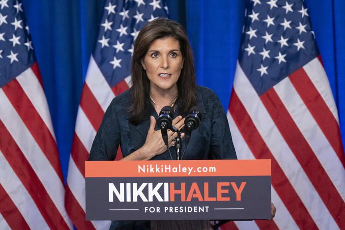Republican presidential candidate and former U.N. Ambassador Nikki Haley speaks at a campaign event at Clemson University in Greenville, S.C., on Tuesday.