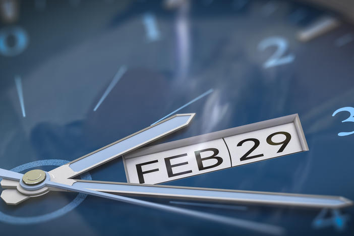A clock showing February 29, also known as leap day. They only happen about once every four years.