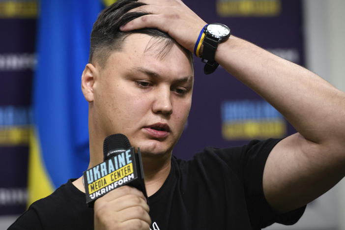 In this photo taken Sept. 5, 2023 Russian defector Maksim Kuzminov attends a press conference in Kyiv, Ukraine.