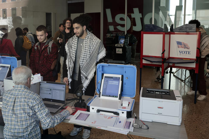 People cast their ballots during early voting in the state's primary in Ann Arbor, Mich., on February 20, 2024