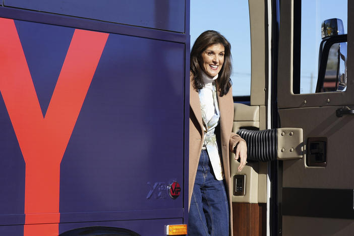 "It's a great day in South Carolina when I can come home," Nikki Haley delivered her signature line with a hometown twist to supporters. Republican presidential candidate and former UN Ambassador Haley steps off of her campaign bus ahead of an event on Feb. 13 in her hometown of Bamberg, S.C.