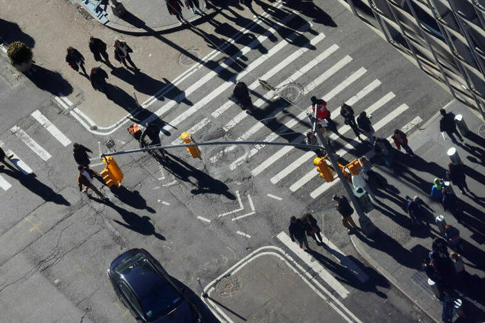 Pedestrians outside the Port Authority Bus Terminal in Manhattan on January 01, 2023.