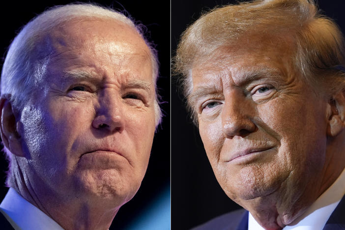 This combo image shows President Joe Biden, left, Jan. 5, 2024, and Republican presidential candidate former President Donald Trump, right, Jan. 19, 2024.