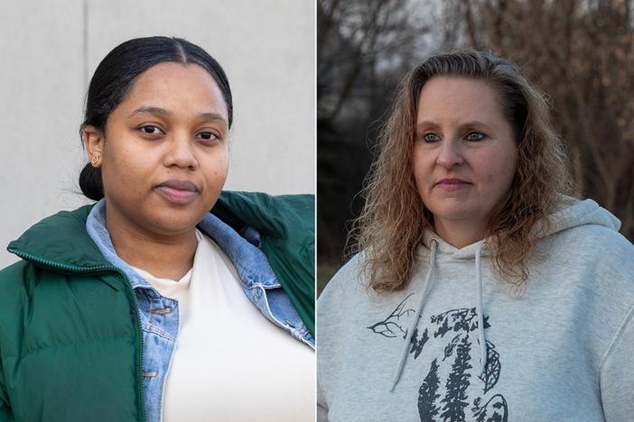 Left to right: Ka'Marr Coleman-Byrd, Deasia Sampson and Shelly Zissler, some of the undecided voters <em>Morning Edition</em> spoke to in the Detroit area.