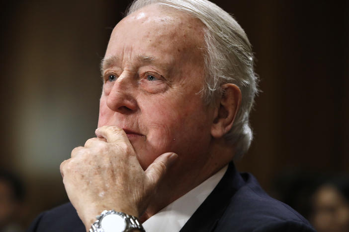 Brian Mulroney, the former prime minister of Canada, listens during a Senate Foreign Relations Committee hearing on the Canada-U.S.-Mexico relationship on Jan. 30, 2018, on Capitol Hill in Washington.