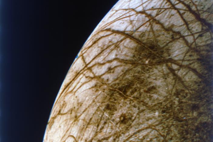 Europa, one of Jupiter's moons, seen from the unmanned Voyager 2 spacecraft in 1979.