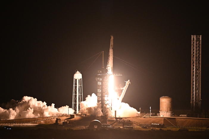 A SpaceX Falcon 9 rocket with the Crew Dragon Endeavour capsule carrying the Crew-8 mission launches from launch pad 39A at NASA's Kennedy Space Center in Florida on March 3, 2024.