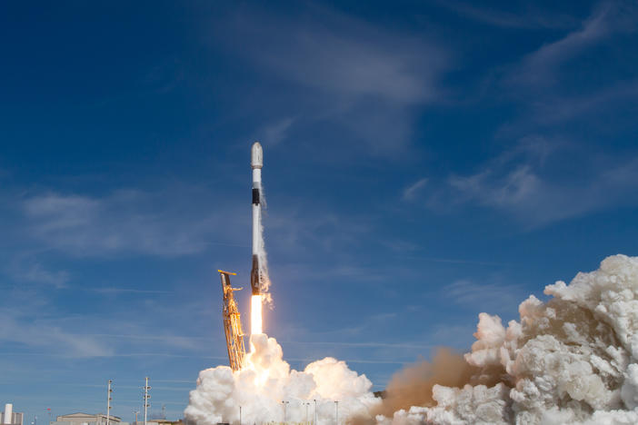A SpaceX Falcon 9 rocket blasts into space. On board is a satellite with a climate solutions mission. It's designed to detect methane, a potent planet warming gas.
